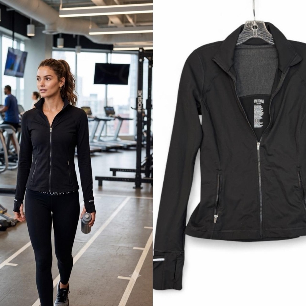 Victoria Sport Black Mesh Back Full Zip Workout Reflective Jacket